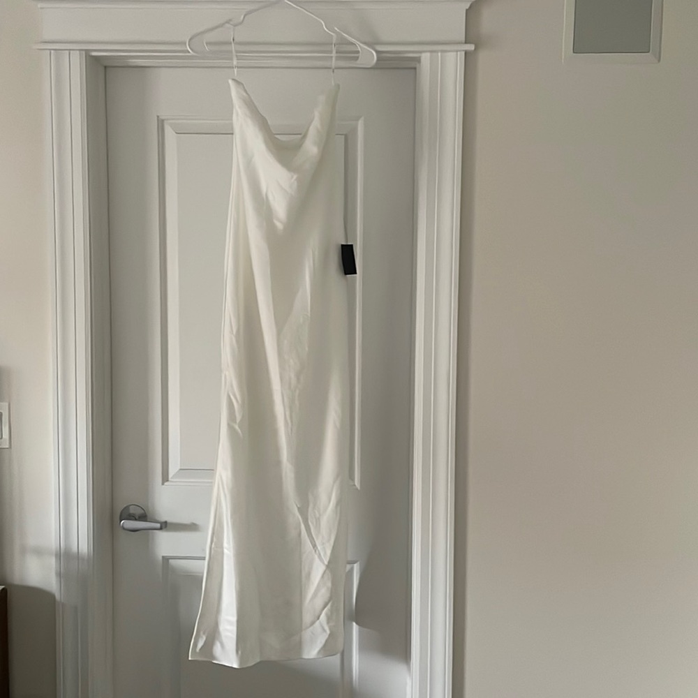 Lulu’s A Thing Called Love White Satin Strapless Maxi Dress
